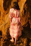 Shop_AFRIYA_Pink Modal, Satin Collared Multi Striped Kaftan Dress _at_Aza_Fashions