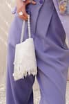 Plode_White Cut Work, Sequins Cutdana Tassel Embellished Potli _at_Aza_Fashions