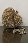 Buy_Plode_Gold Beads, Embroidery Hand Embellished Heart Clutch With Sling _Online_at_Aza_Fashions