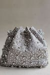 Plode_Grey Rhinestones, Crystals Embellished Bucket Bag _at_Aza_Fashions