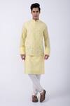 Buy_Kaka Calcutta_Yellow Cotton Cut Work, Embroidery Cutdana Bundi Jacket _at_Aza_Fashions