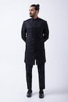 Buy_Kaka Calcutta_Black Satin Beads Embellished Sherwani With Pant _at_Aza_Fashions