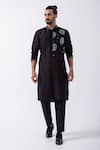 Buy_Kaka Calcutta_Black Bamboo, Cotton, Silk Mirrors Embellished Kurta With Pyjama _at_Aza_Fashions