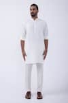 Shop_Kaka Calcutta_Ivory Bamboo, Cotton, Silk Plain Kurta And Pyjama Set _Online_at_Aza_Fashions