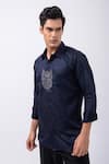 Shop_Kaka Calcutta_Black Gingham Beads Owl Embellished Shirt _Online_at_Aza_Fashions