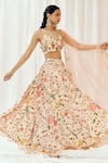 Redpine Designs_Pink Viscose, Crepe, Net Cut Work, Sequins Printed And Embroidered Lehenga Set _Online_at_Aza_Fashions