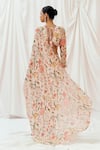 Shop_Redpine Designs_Pink Viscose Georgette Sequins V-neck Floral Print Pre-draped Saree With Blouse _at_Aza_Fashions