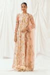 Buy_Redpine Designs_Pink Viscose, Organza, Net Sequins Round Neck Floral Print Anarkali With Dupatta _at_Aza_Fashions