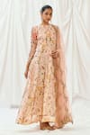 Shop_Redpine Designs_Pink Viscose, Organza, Net Sequins Round Neck Floral Print Anarkali With Dupatta _Online_at_Aza_Fashions