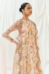 Buy_Redpine Designs_Pink Viscose, Organza, Net Sequins Round Neck Floral Print Anarkali With Dupatta 