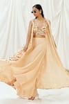 Redpine Designs_Pink , Crepe, Georgette V-neck, Floral Print Jacket Sharara Set _Online_at_Aza_Fashions