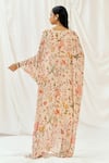 Shop_Redpine Designs_Pink Viscose Georgette Sequins V-neck Floral Print Kaftan _at_Aza_Fashions