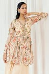 Buy_Redpine Designs_Pink Viscose Georgette Sequins, Mirrors Floral Print Peplum Kurta And Sharara Set _Online_at_Aza_Fashions