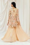 Shop_Redpine Designs_Pink Viscose Georgette Sequins, Mirrors Floral Print Peplum Kurta And Sharara Set _at_Aza_Fashions