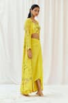 Redpine Designs_Yellow Viscose, Crepe Sequins, Cut Work Round Printed Jacket Draped Skirt Set _Online_at_Aza_Fashions