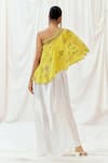 Shop_Redpine Designs_Yellow Viscose, Modal Sequins Asymmetric, One Printed Top Draped Skirt Set _at_Aza_Fashions