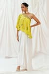 Buy_Redpine Designs_Yellow Viscose, Modal Sequins Asymmetric, One Printed Top Draped Skirt Set _Online_at_Aza_Fashions