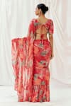 Shop_Redpine Designs_Red Viscose Georgette Sequins V-neck Printed Pre-draped Saree With Blouse _at_Aza_Fashions