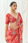 Redpine Designs_Red Viscose Georgette Sequins V-neck Printed Pre-draped Saree With Blouse _at_Aza_Fashions