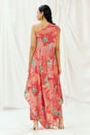 Shop_Redpine Designs_Red Viscose, Crepe One Shoulder Printed Kaftan With Pant _at_Aza_Fashions