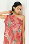 Shop_Redpine Designs_Red Viscose, Crepe One Shoulder Printed Kaftan With Pant _Online_at_Aza_Fashions