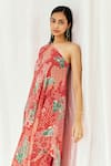 Redpine Designs_Red Viscose, Crepe One Shoulder Printed Kaftan With Pant _at_Aza_Fashions
