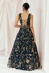 Shop_Redpine Designs_Navy Viscose, Organza Sequins V-neck Printed And Embroidered Gown _at_Aza_Fashions