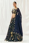 Redpine Designs_Navy Georgette, Organza, Sequins, Embroidery Printed Lehenga Set _Online_at_Aza_Fashions