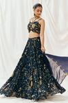 Buy_Redpine Designs_Navy Georgette, Organza, Sequins, Embroidery Printed Lehenga Set _Online_at_Aza_Fashions