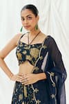 Shop_Redpine Designs_Navy Georgette, Organza, Sequins, Embroidery Printed Lehenga Set _Online_at_Aza_Fashions