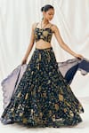 Buy_Redpine Designs_Navy Georgette, Organza, Sequins, Embroidery Printed Lehenga Set 