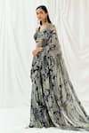 Shop_Redpine Designs_Black Viscose Georgette Sequins V-neck Printed Pre-draped Saree With Blouse _at_Aza_Fashions