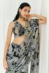Shop_Redpine Designs_Black Viscose Georgette Sequins V-neck Printed Pre-draped Saree With Blouse _Online_at_Aza_Fashions
