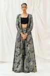 Buy_Redpine Designs_Black Viscose, Crepe, Silk Sequins, Embroidery Open Neck, Jacket Sharara Set _at_Aza_Fashions