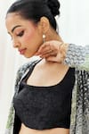 Buy_Redpine Designs_Black Viscose, Crepe, Silk Sequins, Embroidery Open Neck, Jacket Sharara Set 