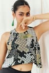 Shop_Redpine Designs_Black Viscose, Crepe, Satin, Silk Cut Work, Printed Top And Draped Skirt Set _Online_at_Aza_Fashions