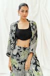 Redpine Designs_Black Viscose, Silk Embroidery Open , Square Printed Jacket Pant Set _Online_at_Aza_Fashions