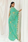 Shop_Redpine Designs_Turquoise Viscose, Crepe Tassels One Shoulder Floral Print Kaftan _at_Aza_Fashions