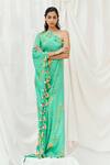 Buy_Redpine Designs_Turquoise Viscose, Crepe Tassels One Shoulder Floral Print Kaftan _Online_at_Aza_Fashions