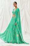 Redpine Designs_Turquoise Viscose Georgette Sequins, Embroidery, Tassels Printed Lehenga Set _Online_at_Aza_Fashions