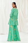 Shop_Redpine Designs_Turquoise Viscose, Crepe Sequins, Mirrors, Printed Peplum Kurta And Sharara Set _at_Aza_Fashions