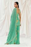 Shop_Redpine Designs_Turquoise Viscose, Crepe, Georgette Embroidery, Printed Peplum Kurta Sharara Set _at_Aza_Fashions