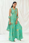 Buy_Redpine Designs_Turquoise Viscose, Crepe, Georgette Embroidery, Printed Peplum Kurta Sharara Set _Online_at_Aza_Fashions