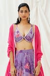 Redpine Designs_Purple Georgette, Sequins, Embroidery Floral Print Lehenga Set _Online_at_Aza_Fashions