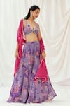 Buy_Redpine Designs_Purple Georgette, Sequins, Embroidery Floral Print Lehenga Set _at_Aza_Fashions