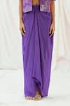 Redpine Designs_Purple , Crepe, Georgette Abstract Print Jacket Draped Skirt Set _Online_at_Aza_Fashions