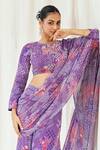 Redpine Designs_Purple Viscose Georgette Sequins, Printed Pre-draped Saree With Blouse _at_Aza_Fashions