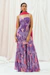 Buy_Redpine Designs_Purple Georgette, Sequins, Pom-poms Round Neck Printed Kurta Set _at_Aza_Fashions
