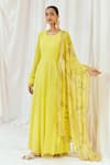 Buy_Redpine Designs_Yellow Viscose Georgette Sequins, Panelled Anarkali With Floral Print Dupatta _at_Aza_Fashions