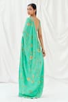 Shop_Redpine Designs_Turquoise Viscose, Crepe, Silk Embroidery, Printed Pre-draped Saree With Blouse _at_Aza_Fashions